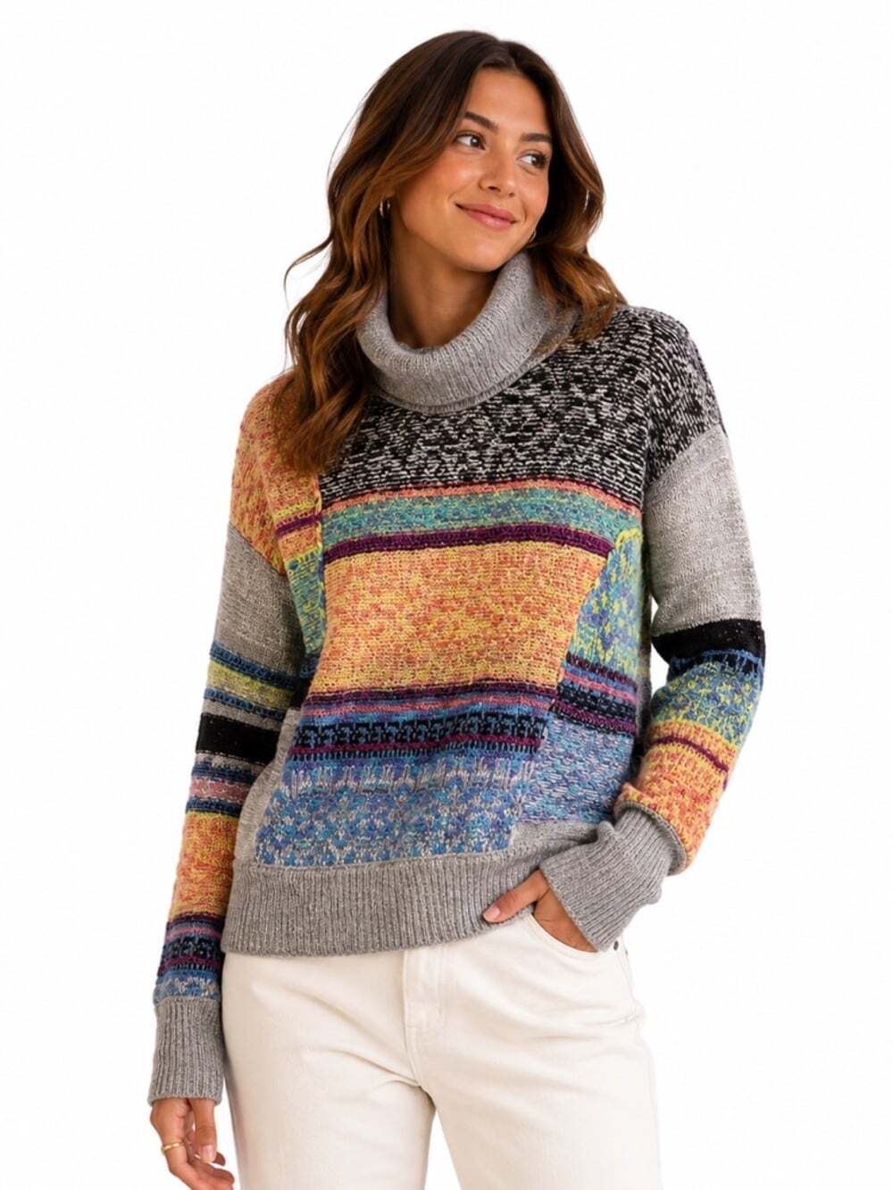 Free People This and That Striped Turtleneck Sweater Women’s Small Multicolour